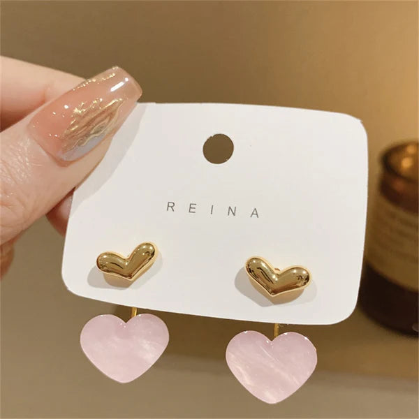 Cute Pink Heart Drop Earrings