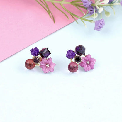 Purple - Crystal Flower Stud Earrings