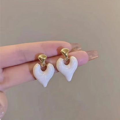 White Heart Drop Earrings
