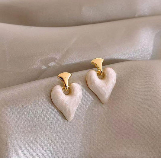 White Heart Drop Earrings
