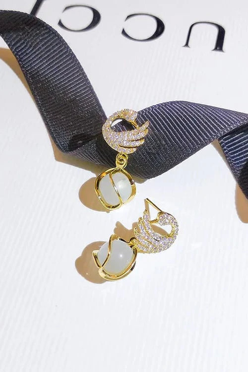 Crystal Swan Drop Earrings