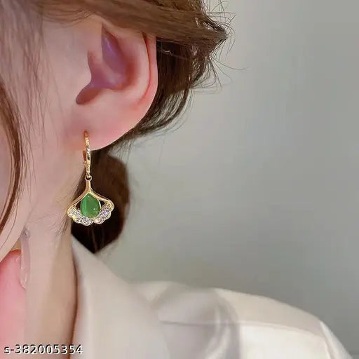 Small Green Gingko Leaf Earrings