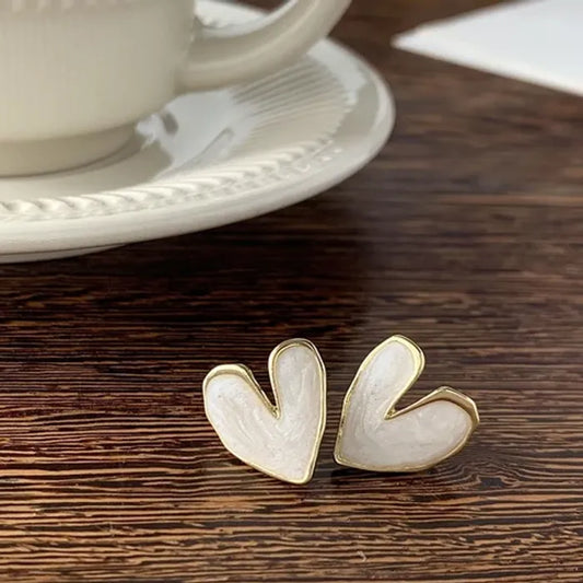 White Love Heart Stud Earrings