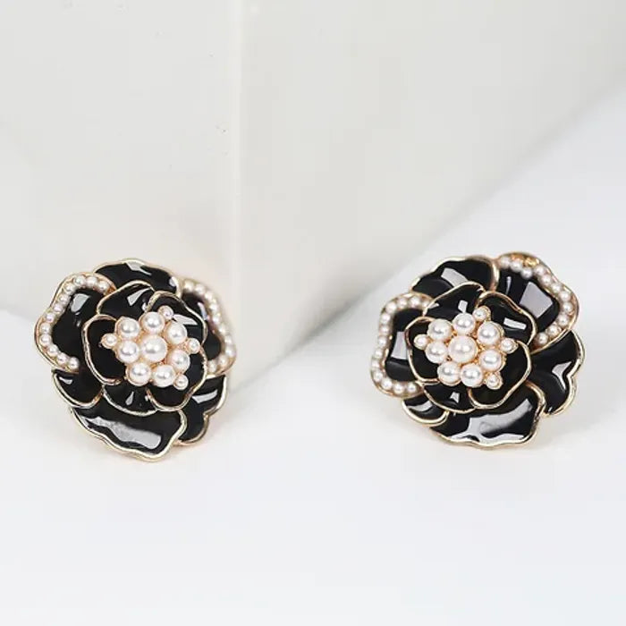 Black Rose Flower Stud Earrings