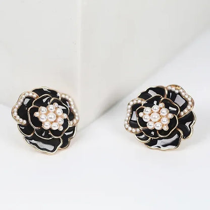 Black Rose Flower Stud Earrings