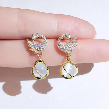 Crystal Swan Drop Earrings