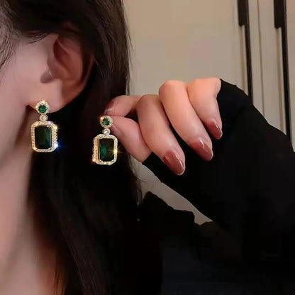 Green Stone Golden Zircona studded Earrings