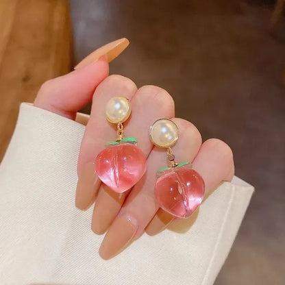Cute pearl with hanging peach earrings