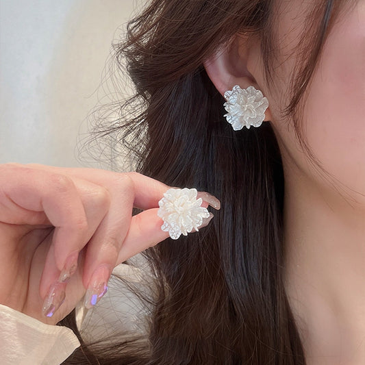 White Flower Stud Earrings