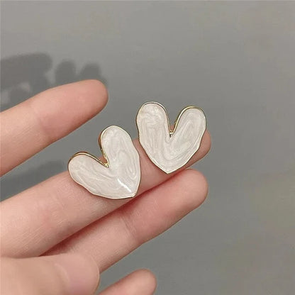 White Love Heart Stud Earrings