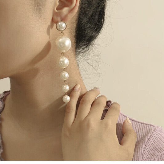 Elegant Big Pearl Long Earrings