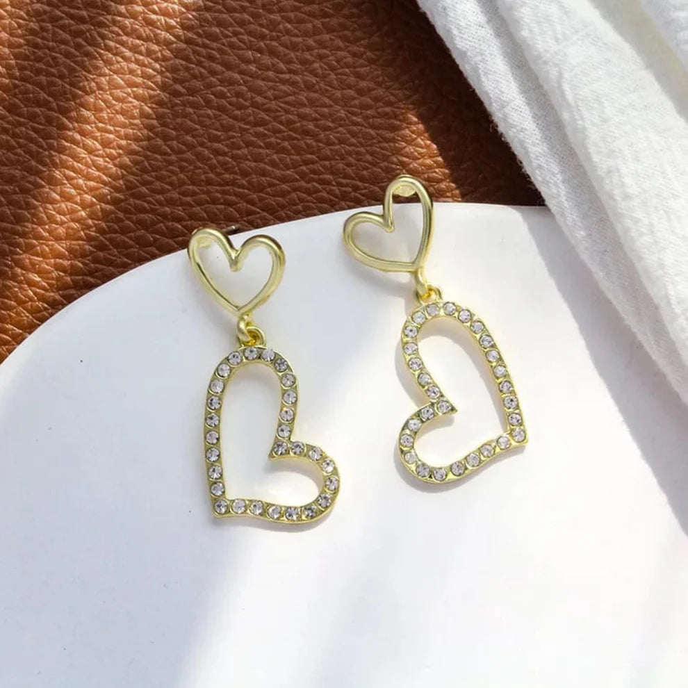 Dual Heart Shaped Drop Earrings