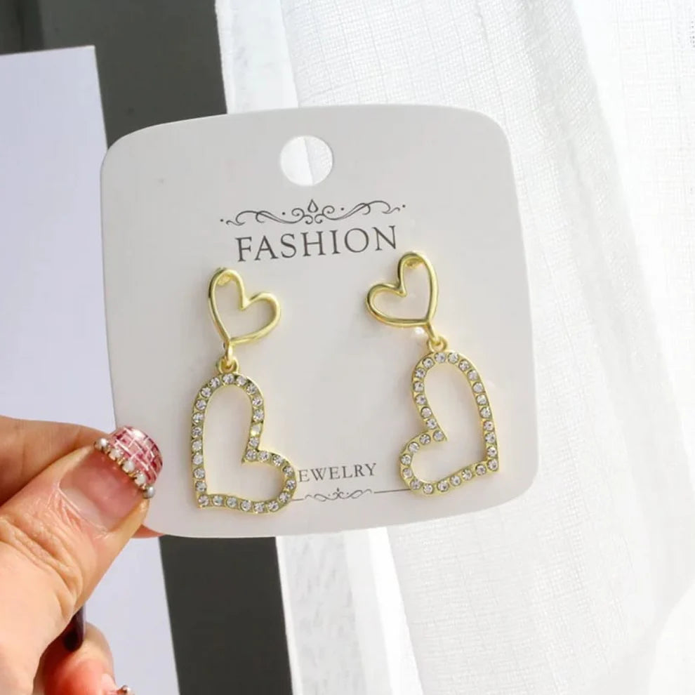 Dual Heart Shaped Drop Earrings