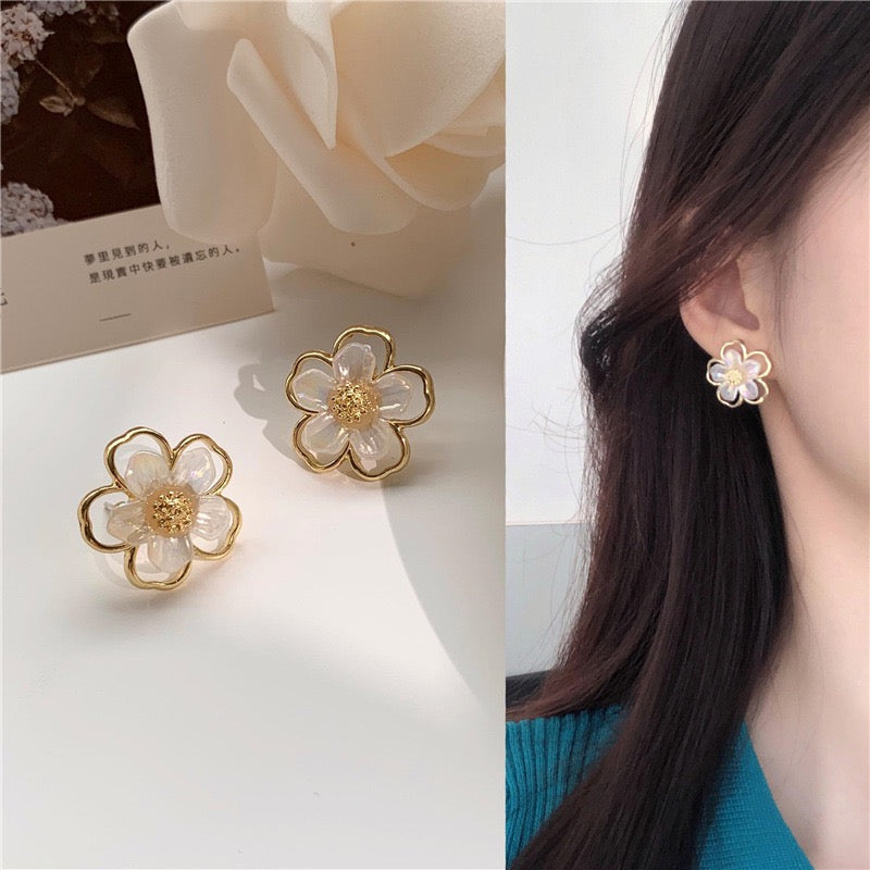 White Cherry Blossom Stud Earrings